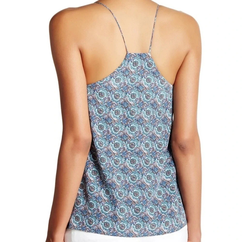 JOIE Nahlah 100% Silk Blue White Brown Boho Strappy Lined Tank Top - Picture 12 of 13